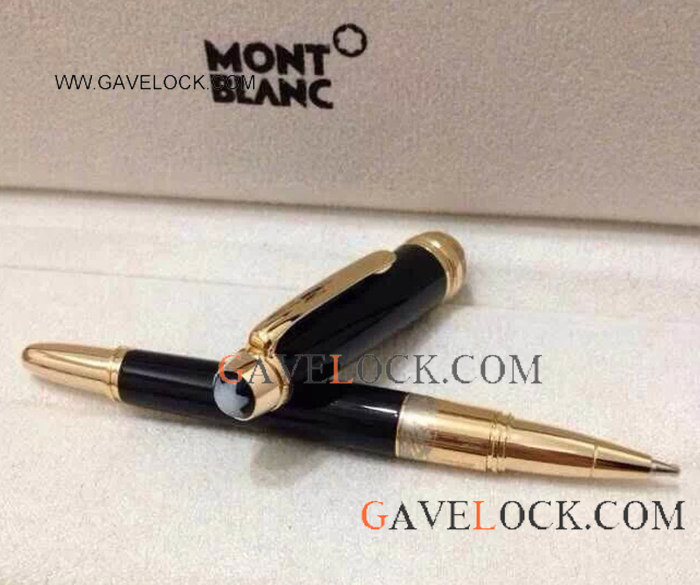Mini Replica Montblanc Meisterstuck Pen: Black & Gold Clip Mini Size Rollerball Pen